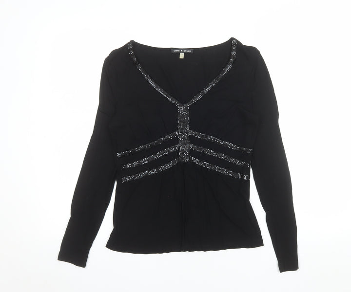 Cable & Gauge Women's Black Beaded Tunic Blouse Size S Long Sleeve