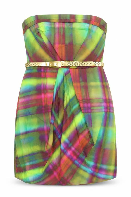 Front view of River Island Scarlet Women’s Multicoloured Strapless Bodycon Dress, size UK 12