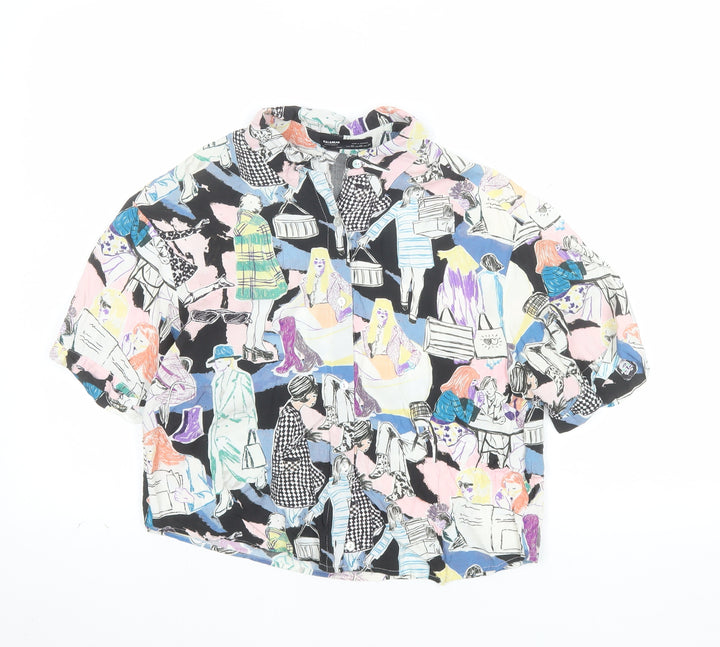 Pull & Bear Women's Multicoloured XS Cropped Button-Up Shirt
