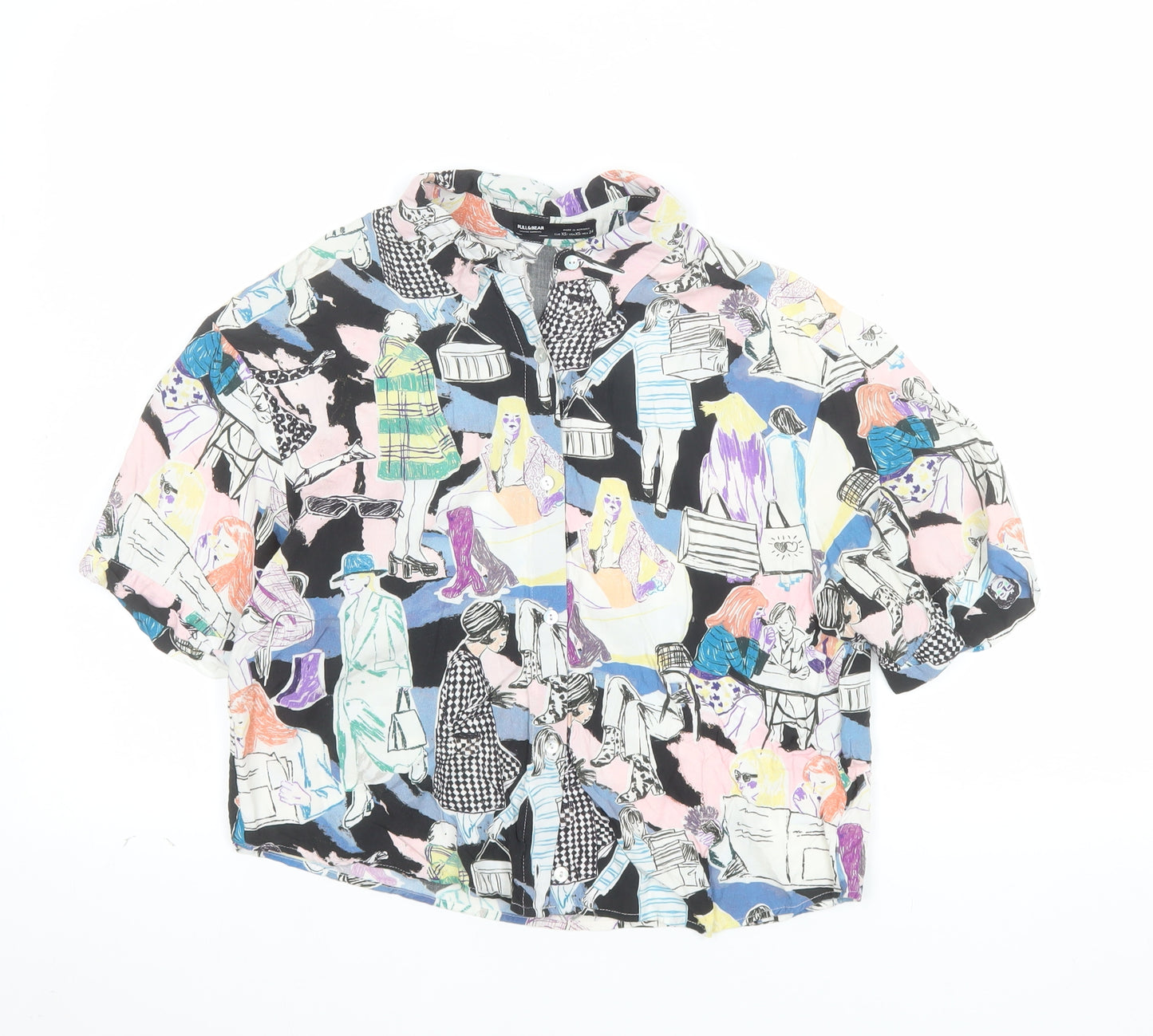 Pull & Bear Women's Multicoloured XS Cropped Button-Up Shirt
