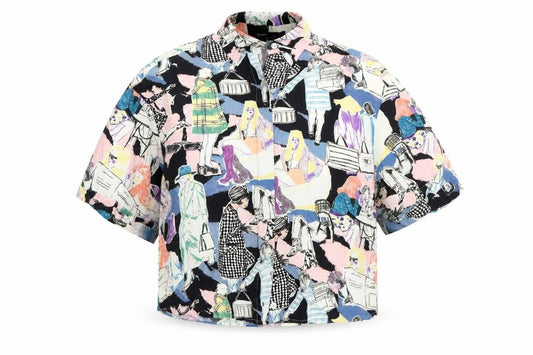 Front view of Pull&Bear Women's Multicoloured XS Cropped Button-Up Shirt
