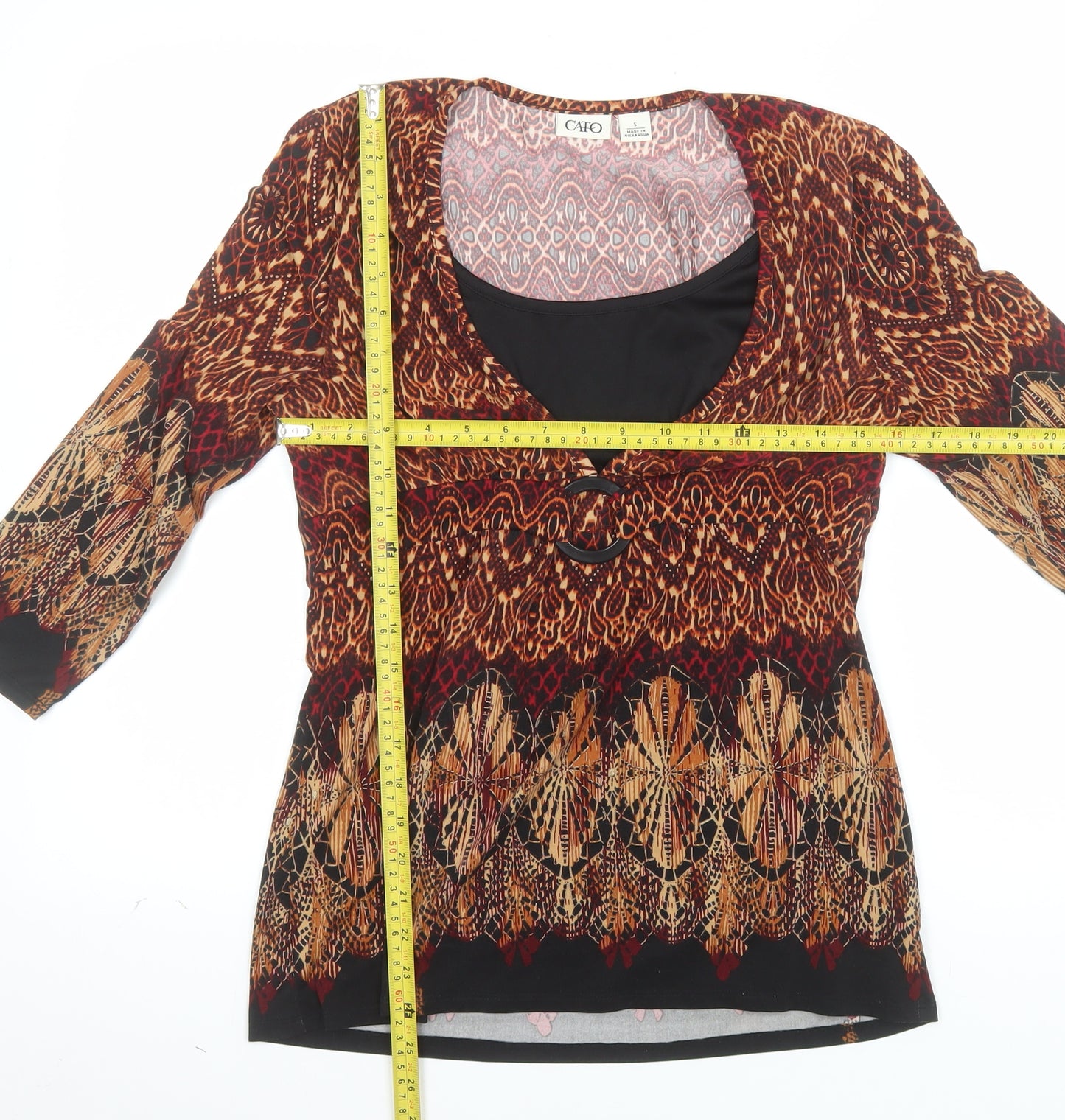 Cato Women’s Multicoloured V-Neck 3/4 Sleeve Tunic Blouse S