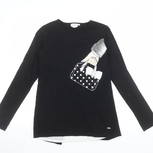 A Dee Girls Black Long Sleeve Tunic Top with Bow Detail Size 12 Years