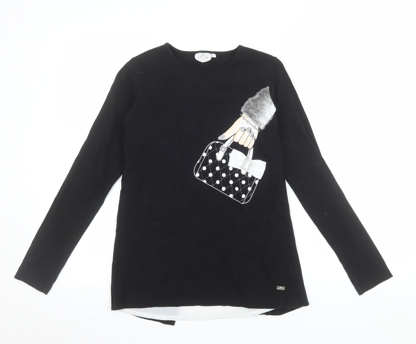 A Dee Girls Black Long Sleeve Tunic Top with Bow Detail Size 12 Years