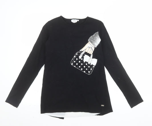 A Dee Girls Black Long Sleeve Tunic Top with Bow Detail Size 12 Years