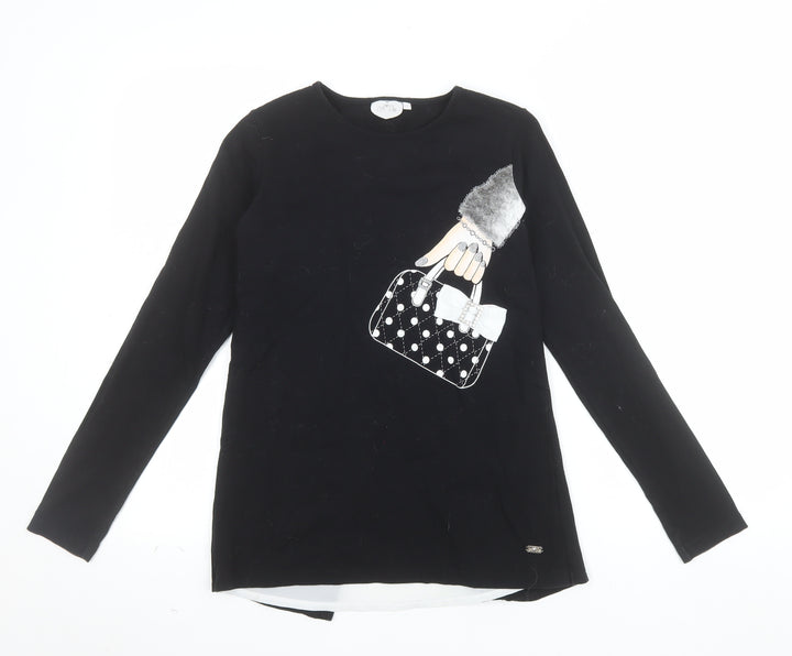 A Dee Girls Black Long Sleeve Tunic Top with Bow Detail Size 12 Years