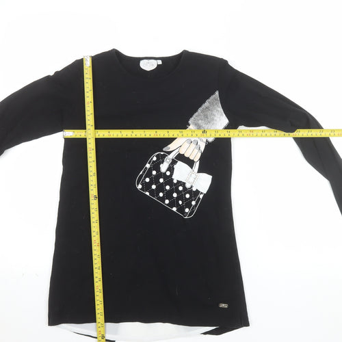 A Dee Girls Black Long Sleeve Tunic Top with Bow Detail Size 12 Years