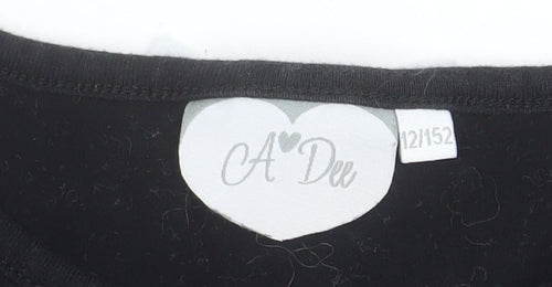 A Dee Girls Black Long Sleeve Tunic Top with Bow Detail Size 12 Years