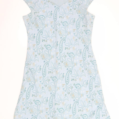 Variations Women Blue Paisley Shift Dress Size 18 Short Sleeve