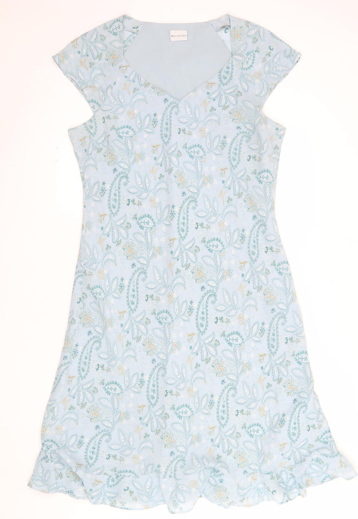 Variations Women Blue Paisley Shift Dress Size 18 Short Sleeve