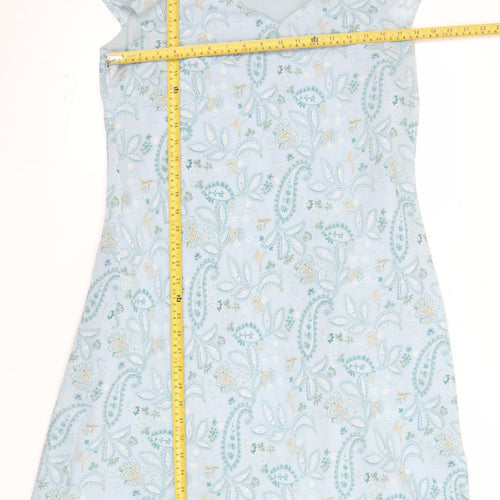 Variations Women Blue Paisley Shift Dress Size 18 Short Sleeve