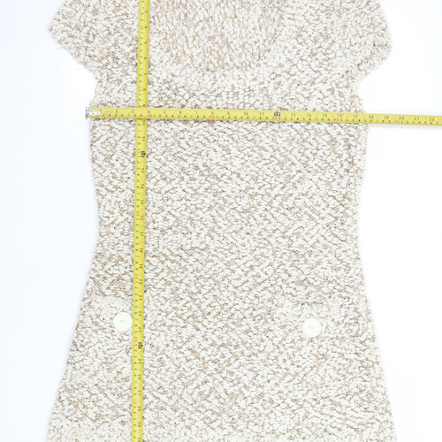 Caroline Morgan Women Beige Knit Shift Dress Size 16 Short Sleeve