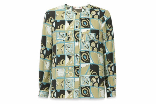 Front view of Silk Studio 5th Ave. Women's Multicoloured Geometric Silk Blouse, size M