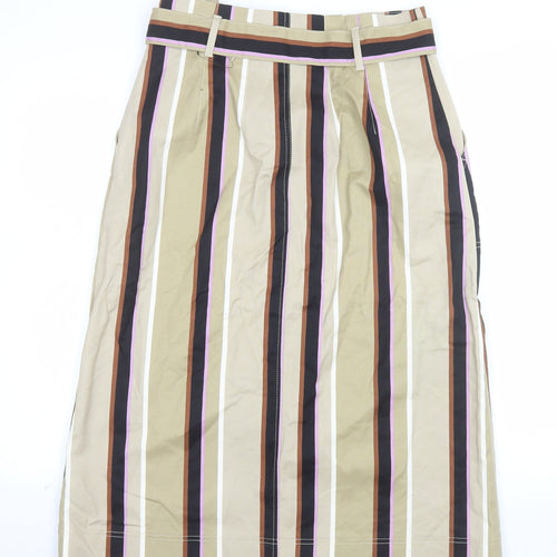 Marks and Spencer Womens Beige Striped Midi A-Line Cotton Skirt Size 12