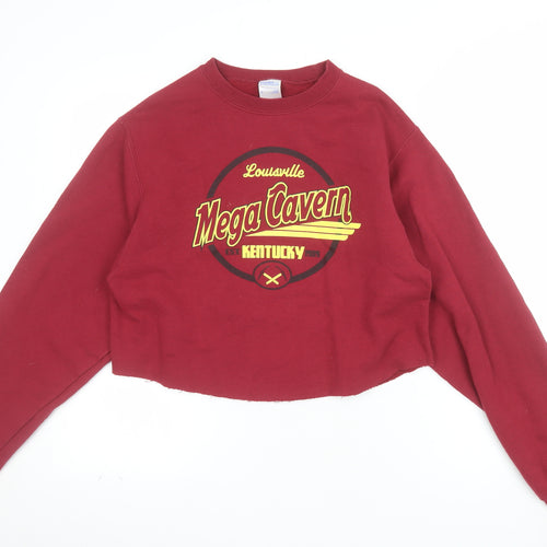 Port & Company Womens Burgundy Graphic Cropped Pullover Sweatshirt S