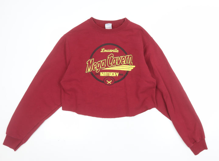 Port & Company Womens Burgundy Graphic Cropped Pullover Sweatshirt S