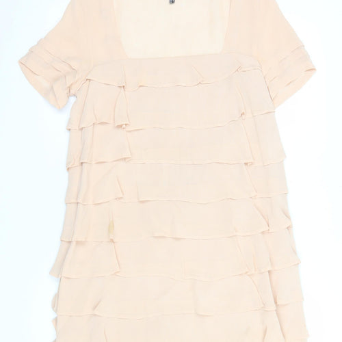 ASOS Women's Beige Short Sleeve Shift Ruffle Dress Size 8
