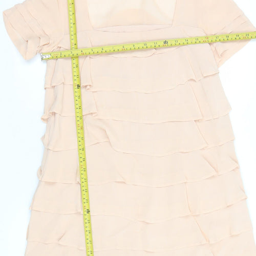 ASOS Women's Beige Short Sleeve Shift Ruffle Dress Size 8