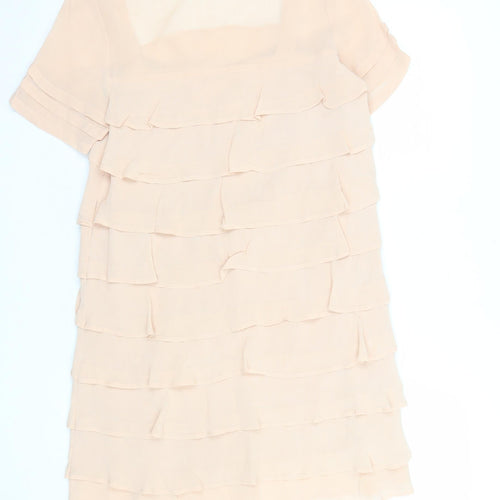 ASOS Women's Beige Short Sleeve Shift Ruffle Dress Size 8