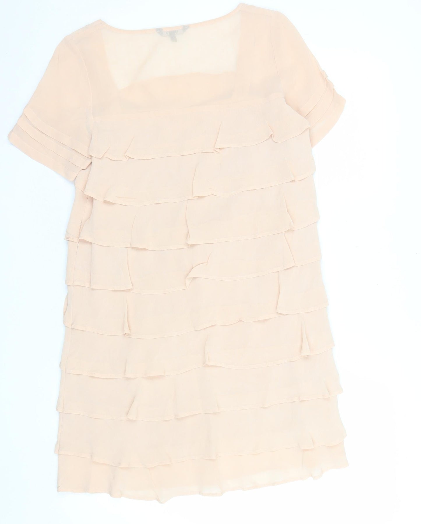 ASOS Women's Beige Short Sleeve Shift Ruffle Dress Size 8