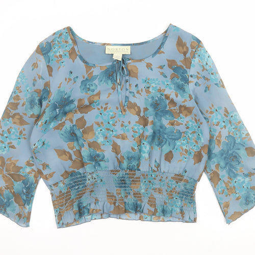 Norton McNaughton Women’s Blue Floral Chiffon Blouse Size L 3/4 Sleeve