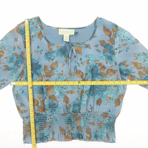 Norton McNaughton Women’s Blue Floral Chiffon Blouse Size L 3/4 Sleeve