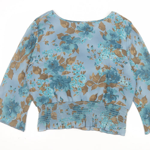 Norton McNaughton Women’s Blue Floral Chiffon Blouse Size L 3/4 Sleeve