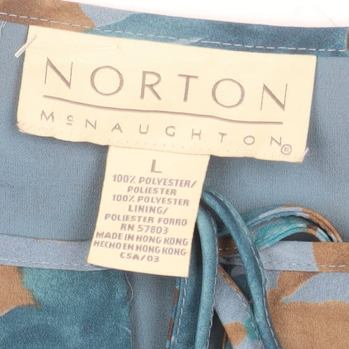 Norton McNaughton Women’s Blue Floral Chiffon Blouse Size L 3/4 Sleeve