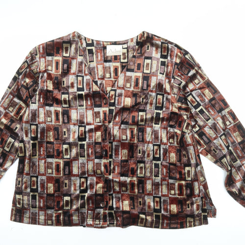 Adini Women’s Multicoloured Geometric Viscose Velvet Button-Up L Tunic Top