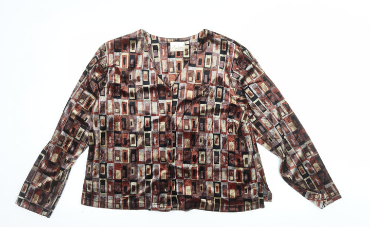 Adini Women’s Multicoloured Geometric Viscose Velvet Button-Up L Tunic Top