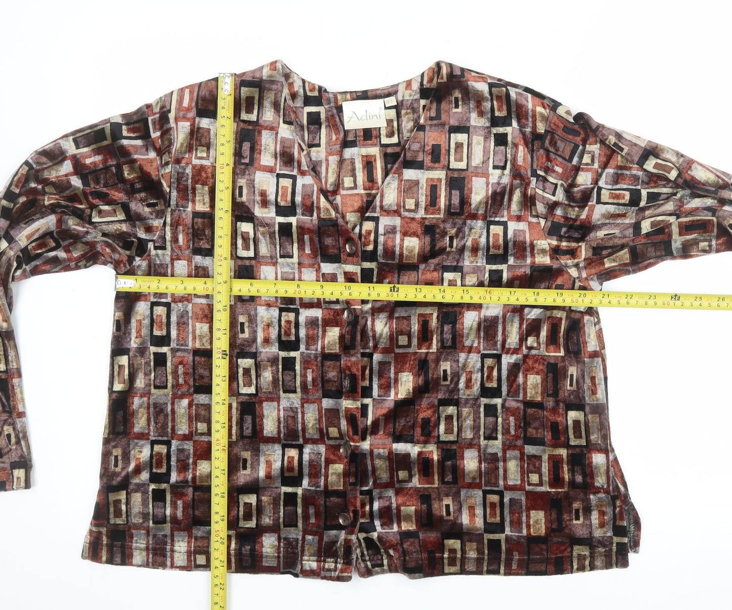 Adini Women’s Multicoloured Geometric Viscose Velvet Button-Up L Tunic Top