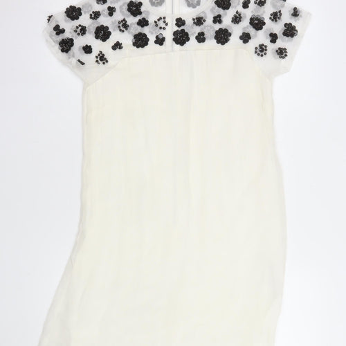ASOS Women’s Ivory Floral Beaded Shift Dress Size 8 Short Sleeve