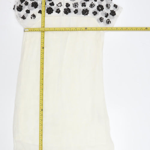 ASOS Women’s Ivory Floral Beaded Shift Dress Size 8 Short Sleeve