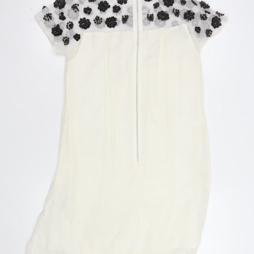ASOS Women’s Ivory Floral Beaded Shift Dress Size 8 Short Sleeve
