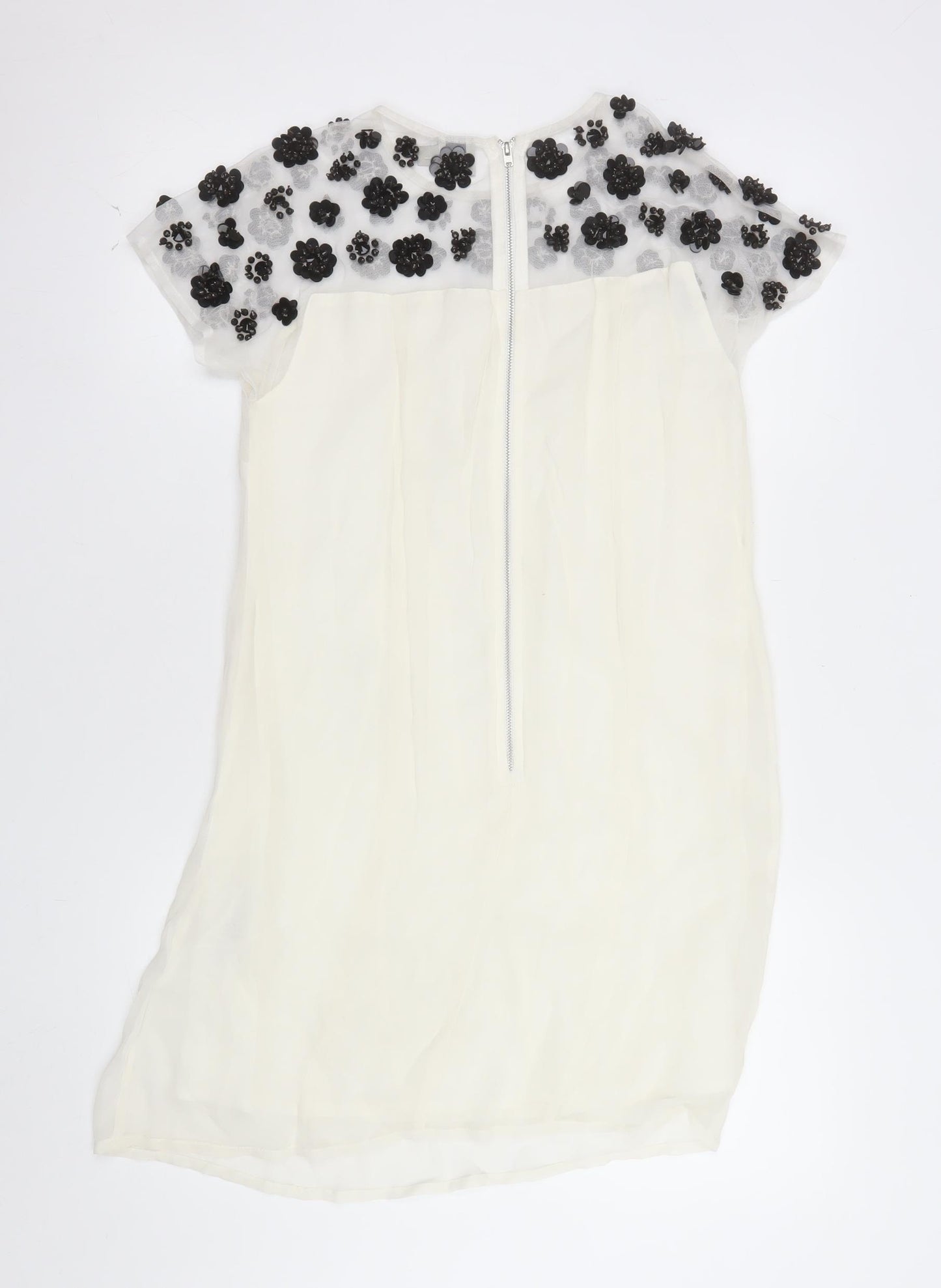 ASOS Women’s Ivory Floral Beaded Shift Dress Size 8 Short Sleeve