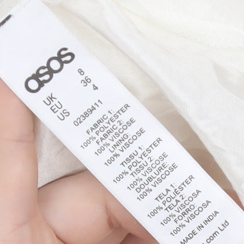 ASOS Women’s Ivory Floral Beaded Shift Dress Size 8 Short Sleeve