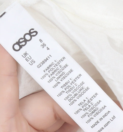 ASOS Women’s Ivory Floral Beaded Shift Dress Size 8 Short Sleeve