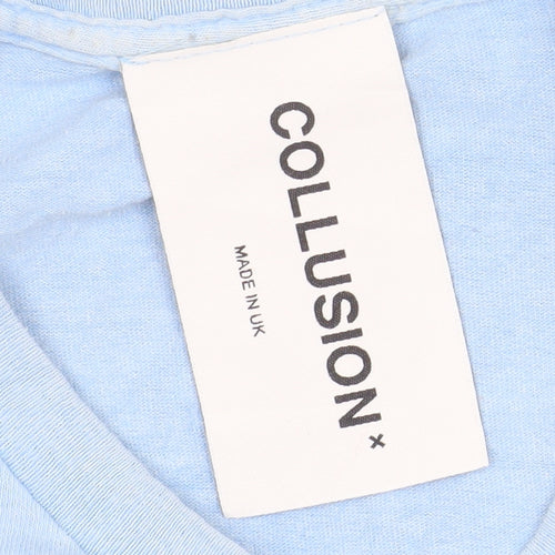 COLLUSION Men’s Blue Graphic Quote Cotton T-Shirt Size M