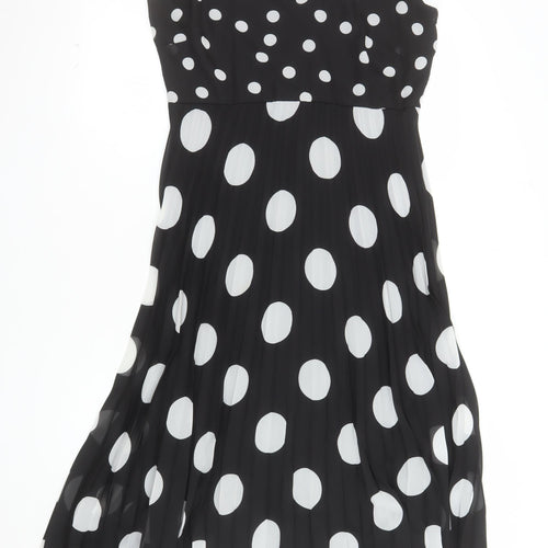 Wallis Women’s Black White Polka Dot A-Line V-Neck Sleeveless Dress UK 10