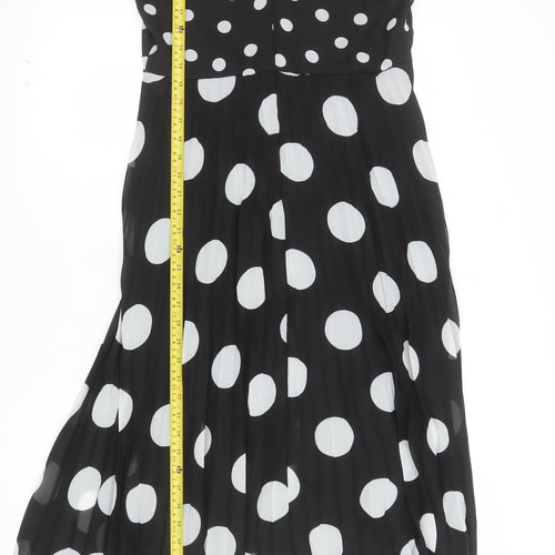 Wallis Women’s Black White Polka Dot A-Line V-Neck Sleeveless Dress UK 10