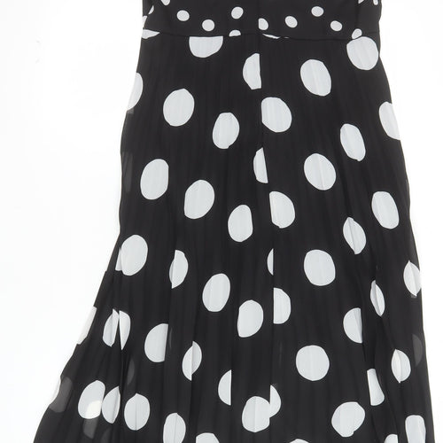 Wallis Women’s Black White Polka Dot A-Line V-Neck Sleeveless Dress UK 10