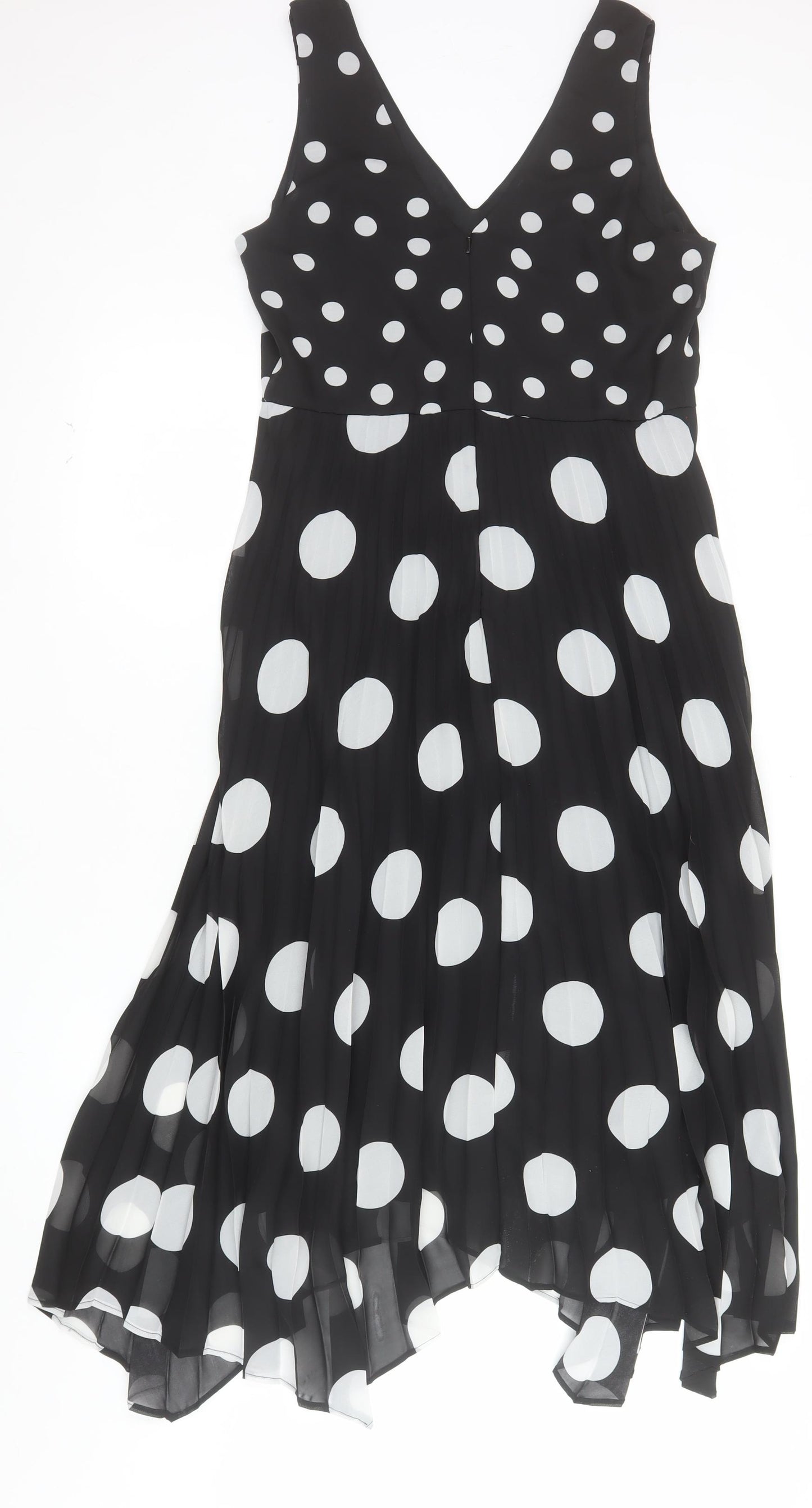 Wallis Women’s Black White Polka Dot A-Line V-Neck Sleeveless Dress UK 10