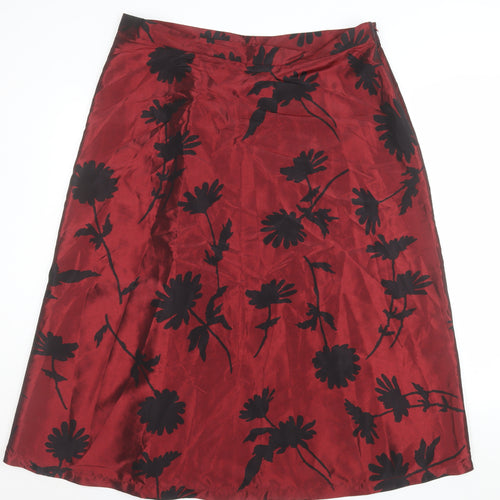 Finery Women's Red Floral A-Line Midi Satin Skirt Size 20
