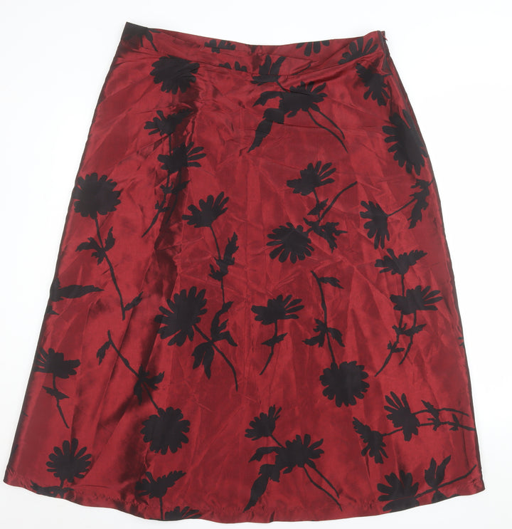 Finery Women's Red Floral A-Line Midi Satin Skirt Size 20