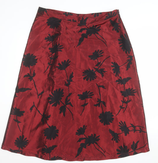 Finery Women's Red Floral A-Line Midi Satin Skirt Size 20