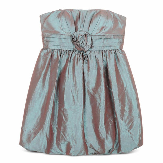 Front view of JS Boutique Women's Green Strapless Bubble Hem Formal Dress, size 16
