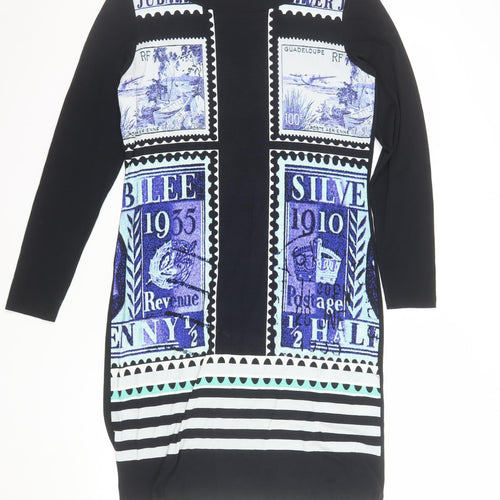 Olsen Womens Blue Graphic Shift Dress Size 12 Long Sleeve