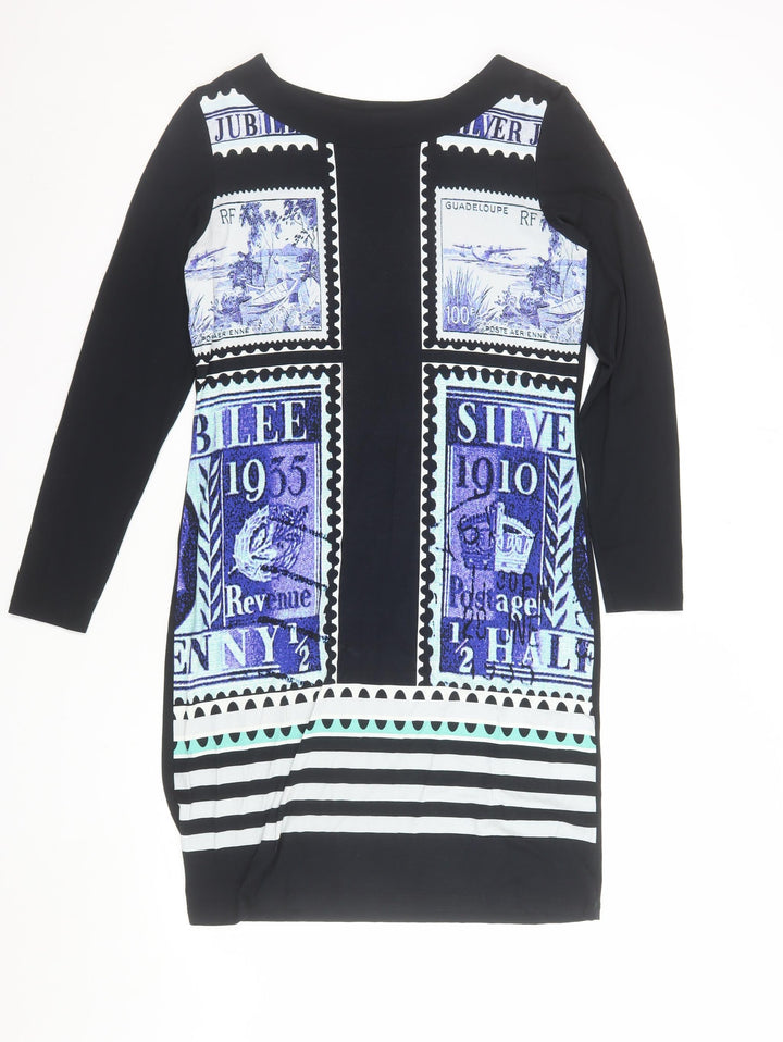 Olsen Womens Blue Graphic Shift Dress Size 12 Long Sleeve