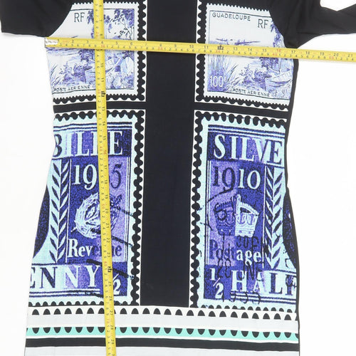 Olsen Womens Blue Graphic Shift Dress Size 12 Long Sleeve