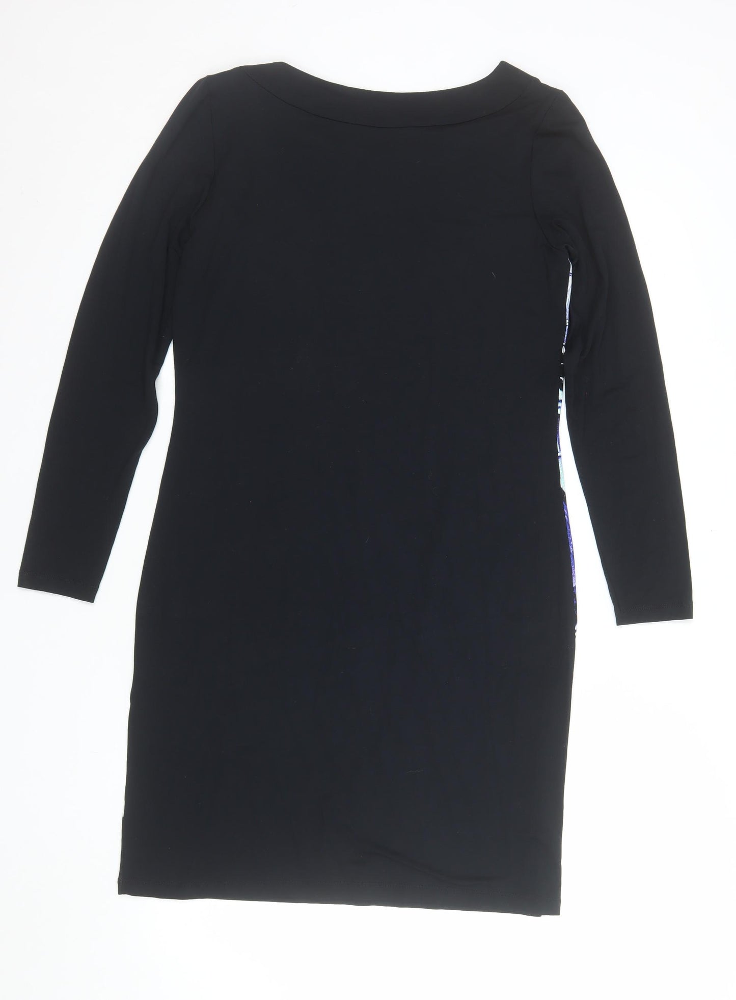 Olsen Womens Blue Graphic Shift Dress Size 12 Long Sleeve
